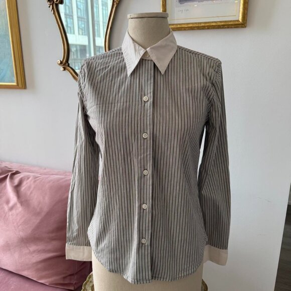 Pinstripe Contrast Collar Button-Up Shirt - Picture 3 of 5